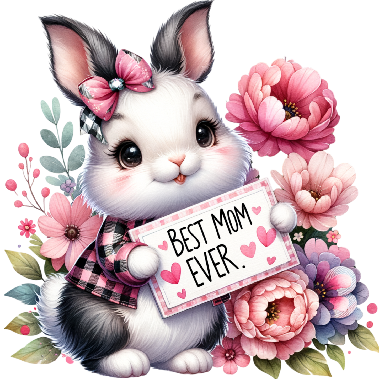 Best Mom Ever Adorable Bunny Rabbit 20oz Tumbler with Metal Straw, Straw Cleaner & Rubber Bottom on Tumbler