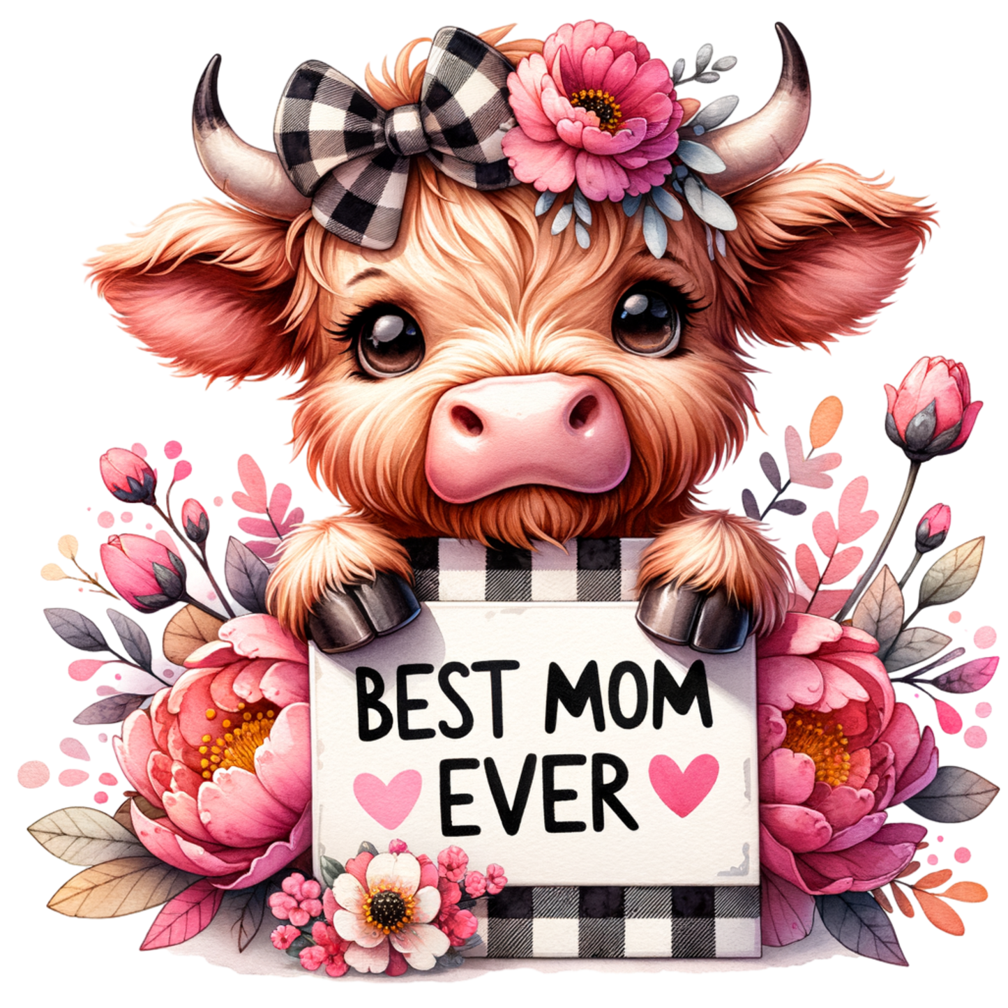 Best Mom Ever Adorable Bull Cow 20oz Tumbler with Metal Straw, Straw Cleaner & Rubber Bottom on Tumbler
