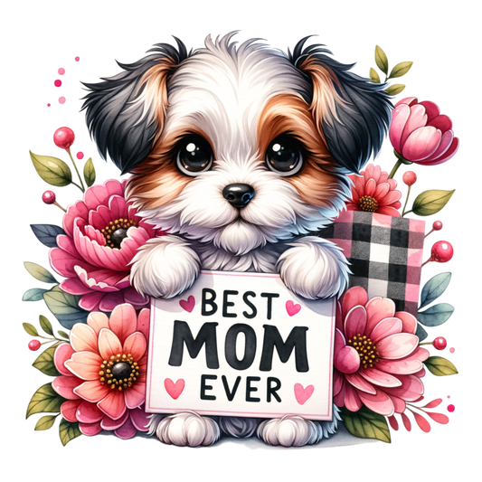Best Mom Ever Adorable Boy Puppy Dog with Flowers Mouse Pad