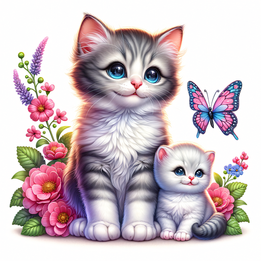 Adorable Momma Cat with Baby with Flowers Mouse Pad