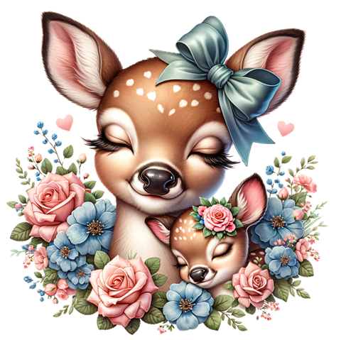 Adorable Momma Deer with Baby with Flowers Mouse Pad