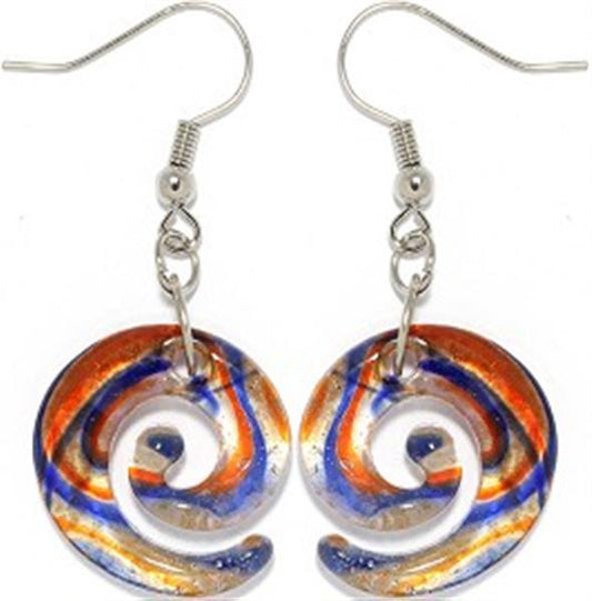 Orange and Blue - Glass Earrings Circle Line - Clearance - Jewelry