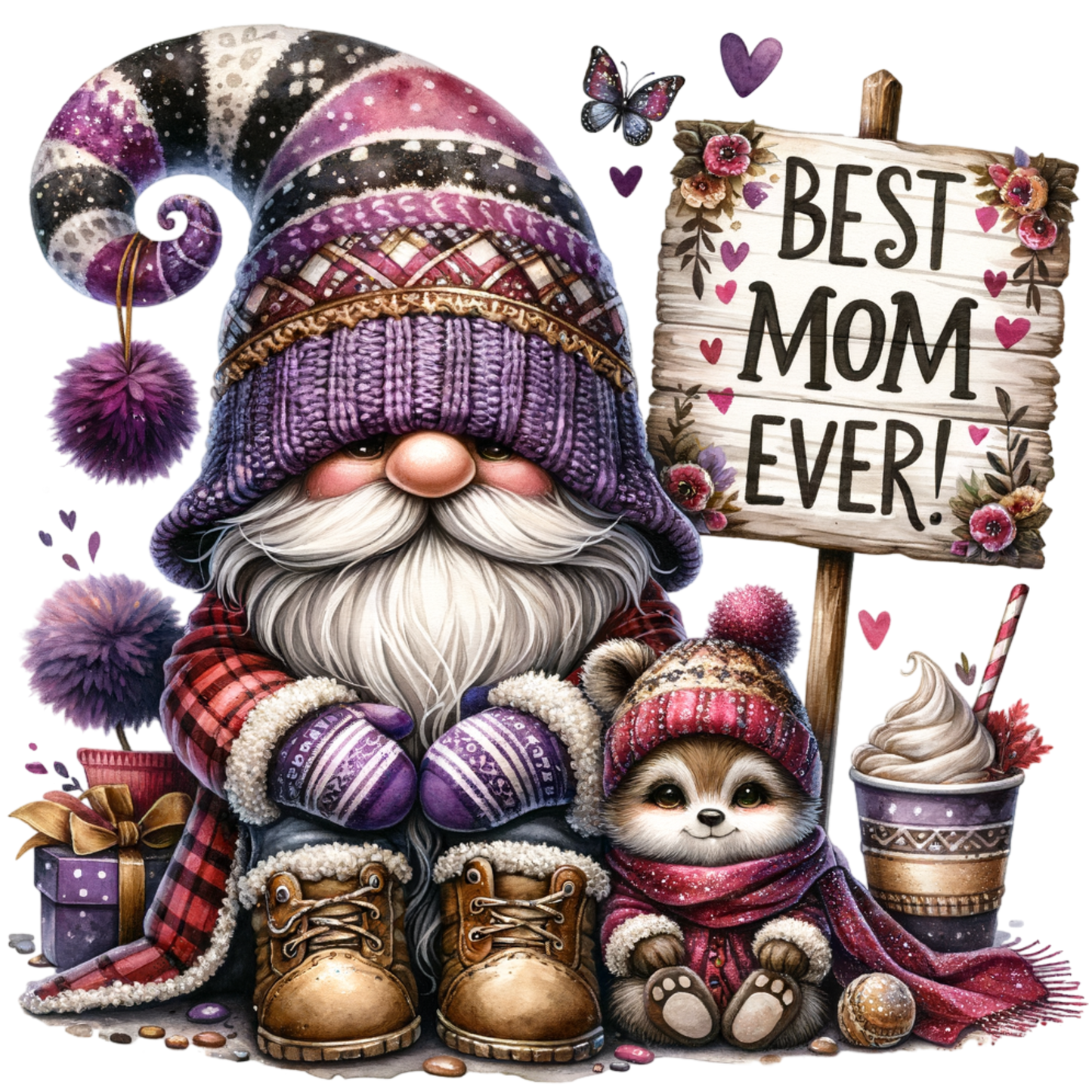 Best Mom Ever Gnome 20oz Tumbler with Metal Straw, Straw Cleaner & Rubber Bottom on Tumbler
