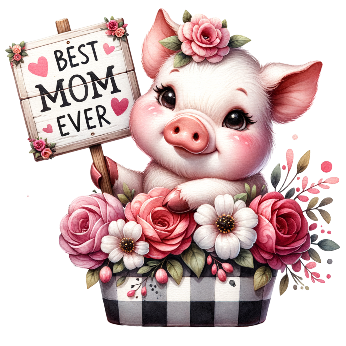 Best Mom Ever Pig Holding Sign 20oz Tumbler with Metal Straw, Straw Cleaner & Rubber Bottom on Tumbler