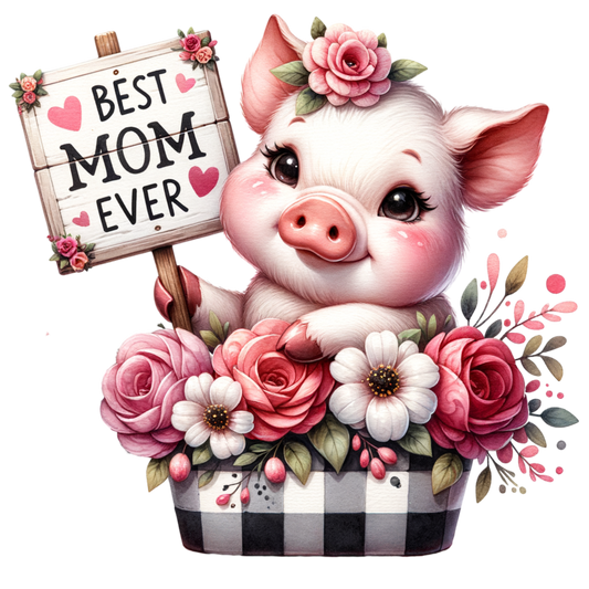 Best Mom Ever Adorable Pig Holding Sign in Basket Mouse Pad