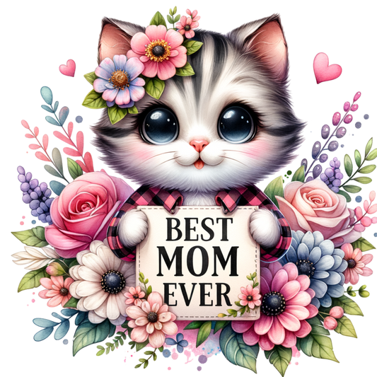 Best Mom Ever Adorable Kitten with Flowers Mouse Pad