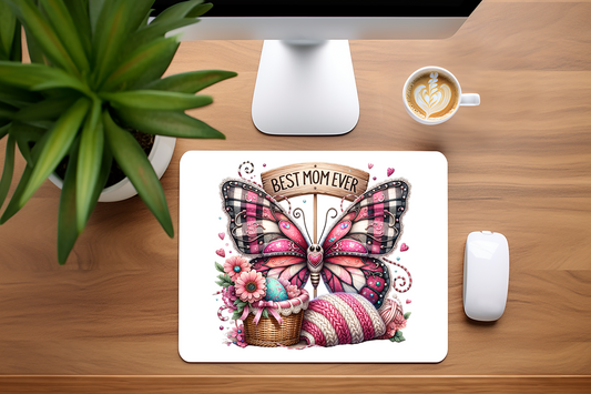 Best Mom Ever Adorable Butterfly Basket Yarn Mouse Pad