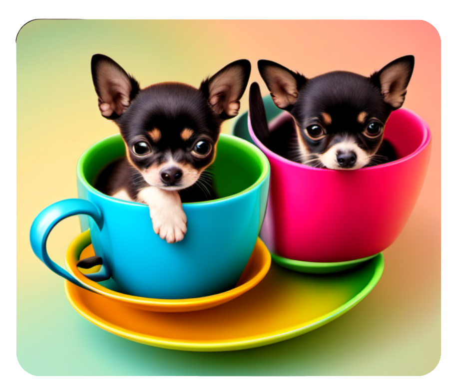 Adorable Chihuahua Trio in a Coffee Cup - Whimsical Mouse Pad with a Splash of Color for Dog Lovers!