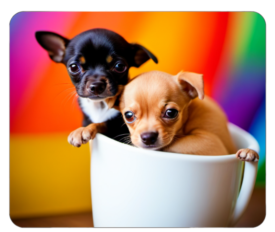 Adorable Chihuahua Trio in a Coffee Cup - Whimsical Mouse Pad with a Splash of Color for Dog Lovers!