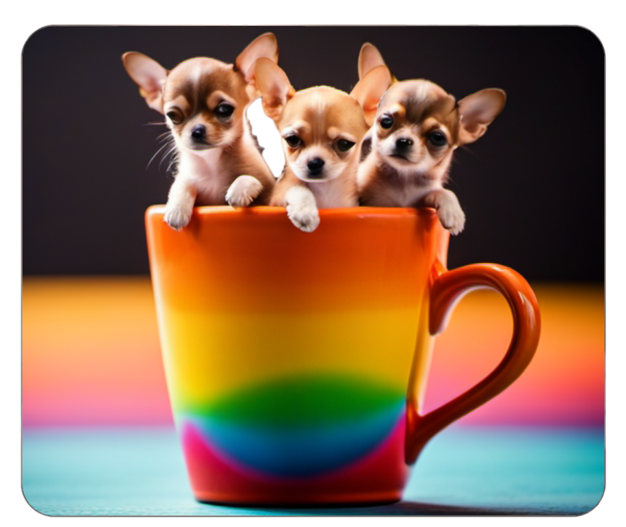 Adorable Chihuahua Trio in a Coffee Cup - Whimsical Mouse Pad with a Splash of Color for Dog Lovers!