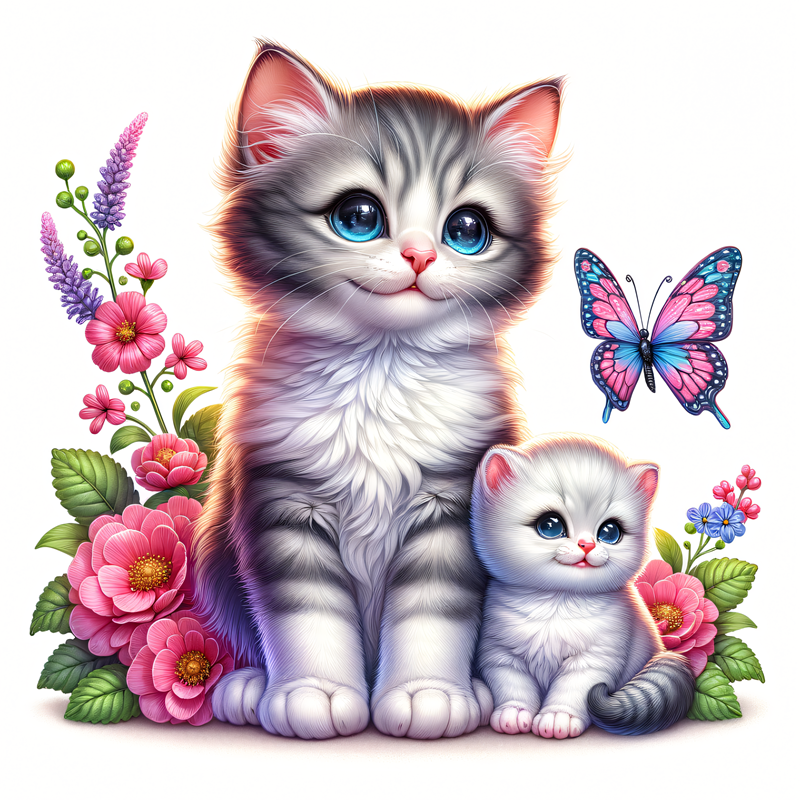 Adorable Momma Cat with Baby with Flowers Mouse Pad
