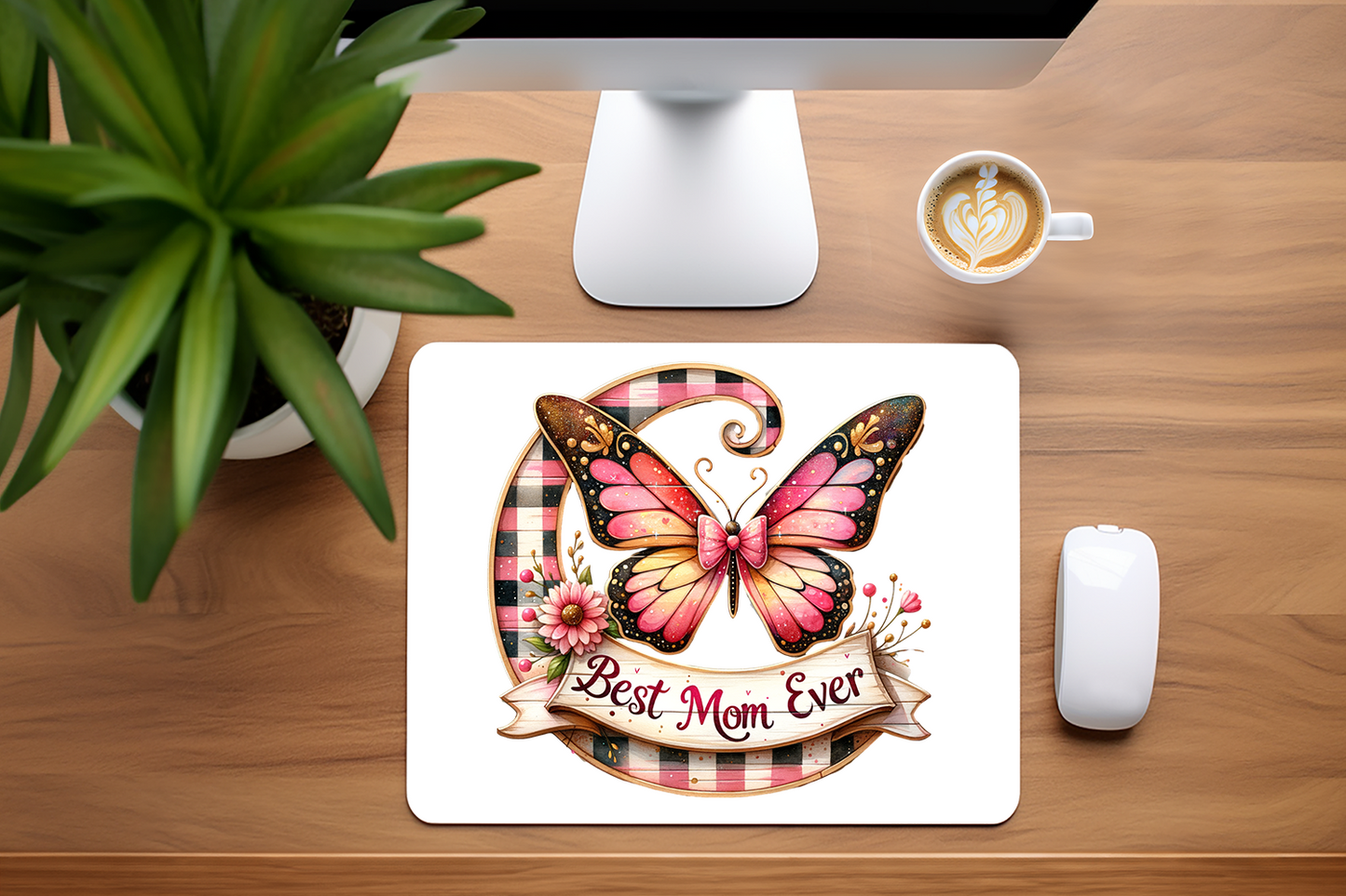 Best Mom Ever Adorable Pink Butterfly Mouse Pad