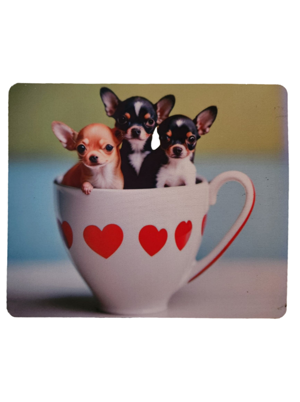Adorable Chihuahua Trio in a Coffee Cup - Whimsical Mouse Pad with a Splash of Color for Dog Lovers!