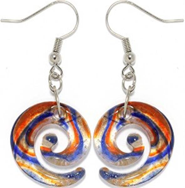 Orange and Blue - Glass Earrings Circle Line - Clearance - Jewelry